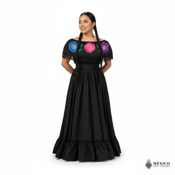 Traditional Mexican Embroidered Floral Dress Set – Handmade Two-Piece - Picture 5 of 8